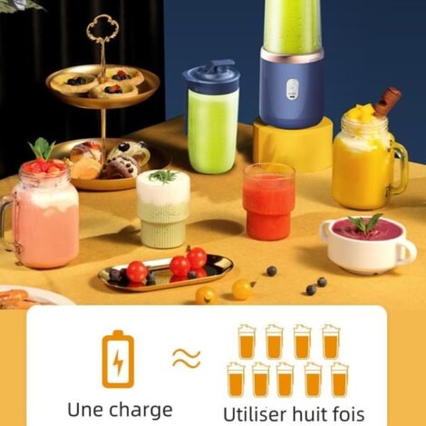 Mini mixer 40W Juice blender mini bärbar snabb mixer kopp personlig storlek laddningsbar USB Dubbel kopp, Blå