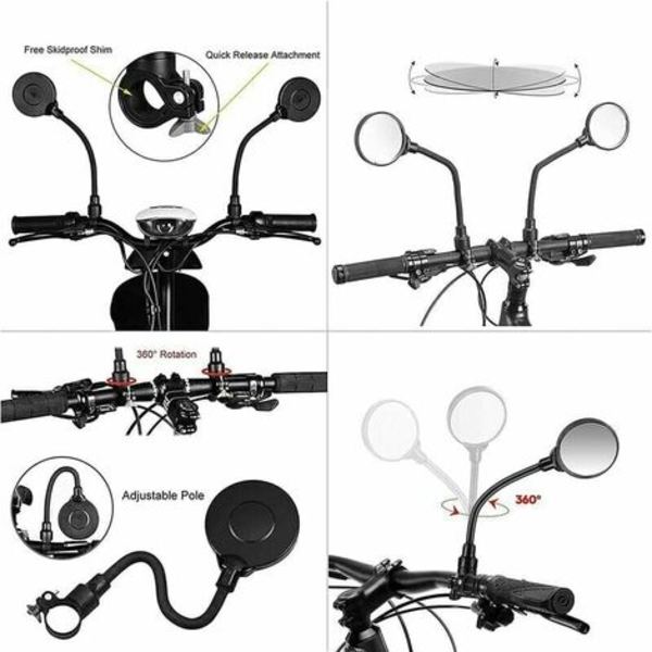 2-pack cykelbackspeglar för styre, justerbara 360° backspeglar för cykelstyre, backspeglar för elsparkcykel, glasögon