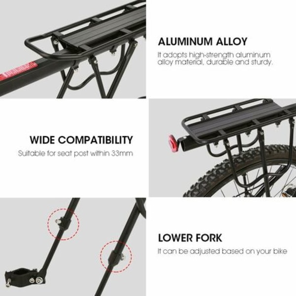 Universell Bagasjebrett for Sykkel, Sykkel Bagasjebærer Bak MTB Sykkelstøtte Justerbar Aluminiumslegering, Lastekapasitet 25kg