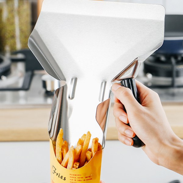 Multifunksjonell kjøkkenfrites spade i rustfritt stål med enkelt håndtak, sølv