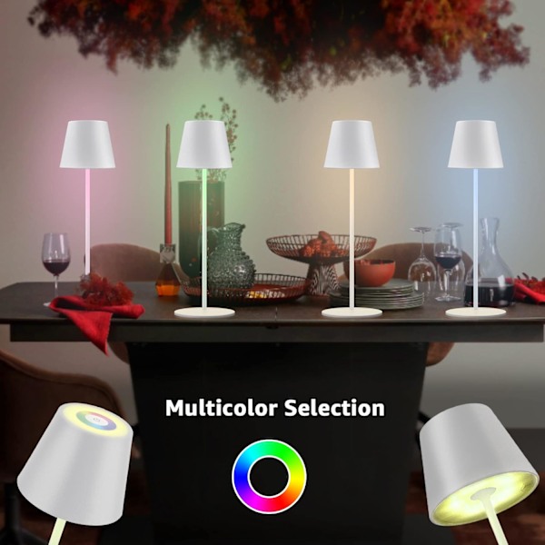 LED trådlös bordslampa, uppladdningsbar bordslampa varmvit & RGB-färg touch-dimmbar, IP54-skydd bärbar lampa för inomhus/utomhus, höjd: