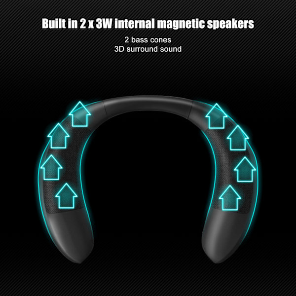 Halsbånds Højttaler Multifunktion Håndfri Klare Opkald Stereo Lyd Bluetooth Trådløs Bærbar Højttaler