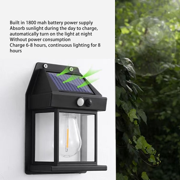 Solar Tungsten Væglampe Udendørs Sensor Interaktionslampe Eksteriør Belysningsarmaturer Vægmontering IP65 Vandtæt Sort