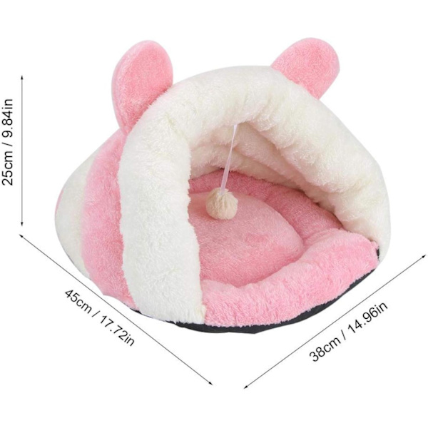 Kæledyrrede Pink Hvid Plys Sød Kaninform Kæledyr Vinter Varm Halvlukket Sovepose Trekant Rede Hus til Katte 38 x 45 x 25 cm / 14,96 x 17,72 x