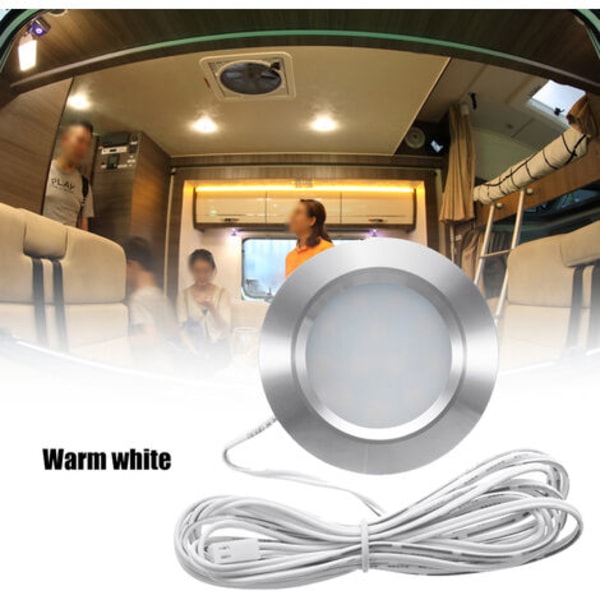 Infälld 12LED RV Båt Infälld Taklampa 12V Led Lampor Rund Form Ultratunn Husbil Inredning Belysning Liten Downlight med Kabel - Varm Vit