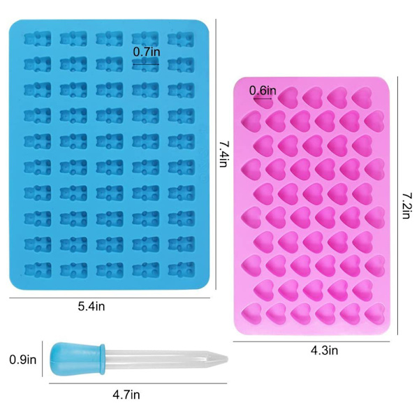 Silikoniset suklaa- ja jääpalamuotit, 4 kpl sydämillä ja karhuilla, 2 pipetillä, hyytelölle, suklaalle, nallekarkeille, makeisille