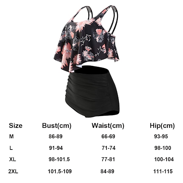 Sommarblommigt set med volang och hög midja för kvinnor, baddräkt med magkontroll, volang och peplum