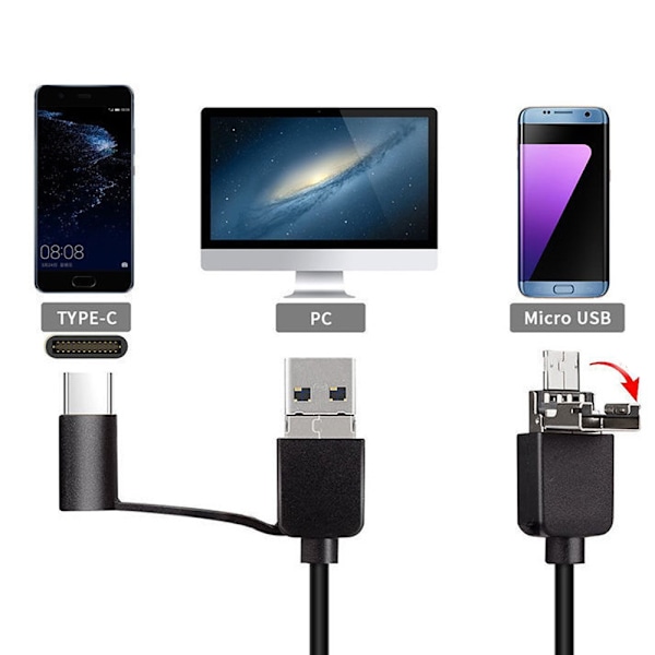 USB-endoskop för Android-telefon, dator, 7 mm boroskopinspektionsormkamera vattentät med 6 LED-lampor