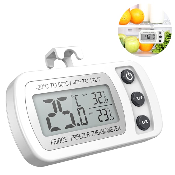 Vandtæt Køleskabstermometer, Digitalt Fryserumstermometer, Max/Min Registreringsfunktion Stor LCD-Skærm og Magnetisk Bagside til Køkken