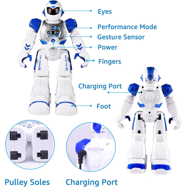 Fjernstyrt robot for barn, smart programmerbar RC-robotleke med gestkontroll, LED-øyne og musikk, beste jule- og bursdagsgaver til barn