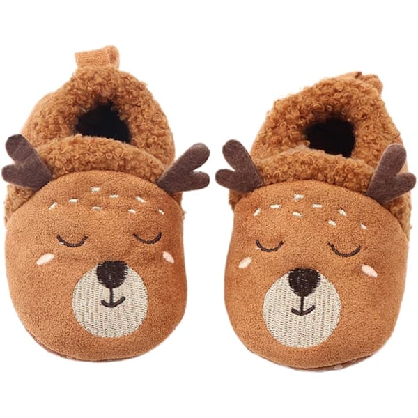 Jul Babytofflor Nyfödda Booties Pojkar Flickor Halkfria Bomullstofflor 11cm (Brun)