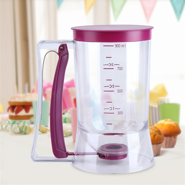 900 ml manuell smetdispenser för muffins, pannkakor, våfflor, mätkopp, köksbakningsverktyg, lila
