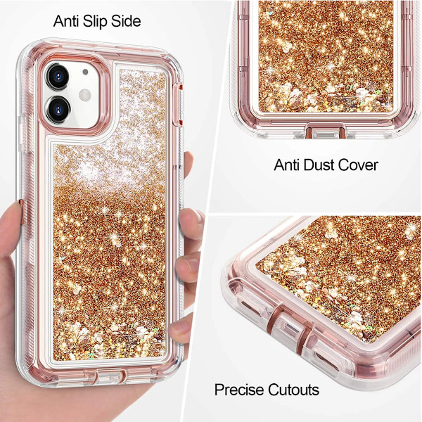 Fodral för iPhone 11, kraftigt flickaktigt flytande Bling flytande sand Hybrid stöttåligt stöttåligt hårt stötfångare mjukt genomskinligt gummiskydd