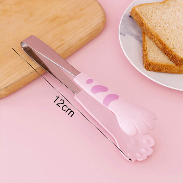 Kök Matlagning Klämma, Söt Tass Form Rostfritt Stål Sallad Grill Mat Klämma, Rosa