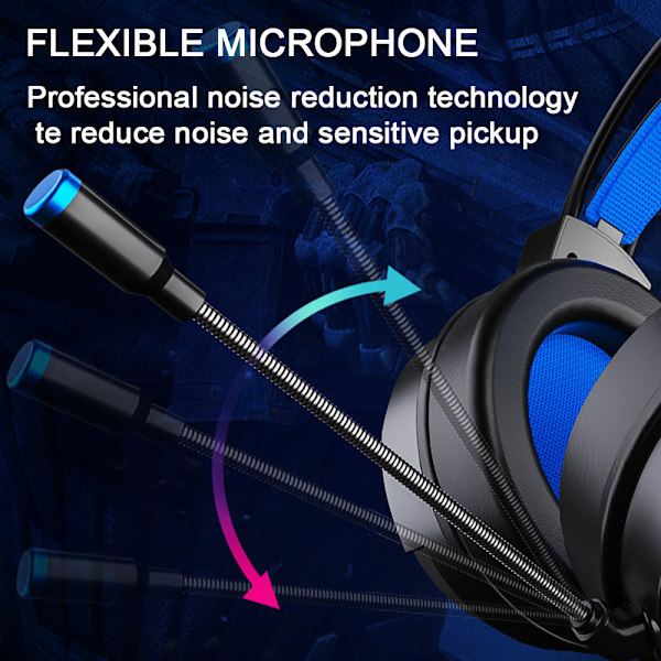 Peliheadset-kuulokkeet surround-äänellä - PS4:lle, PC:lle, Xbox Onelle, melua vaimentavat over-ear-peliheadsetit mikrofonilla, hienot valot, mukavat
