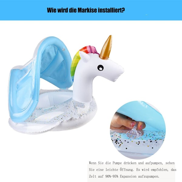 Svømmering Baby Enhjørning Baby Svømmering med Solbeskyttelse Svømmebøjle Oppustelig Baby Svømmetræner Svømmesæde til Børn Småbørn