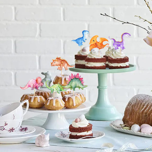 Dinosaur pynt, 42 stk. dinosaur cupcake pynt, dinosaur fest, dino tema, muffin pynt til dino tema fest, børnefødselsdag