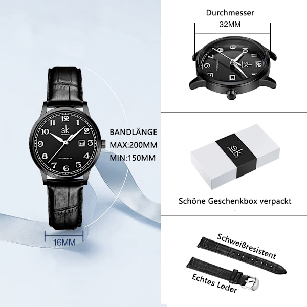 Dame analogt quartz ur med læderrem