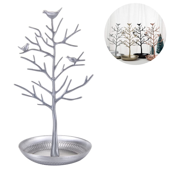 Lille Fugle Træ Smykker Ørering Halskæde Display Stand Smykke Opbevaringstårne Legering Træ Display Stand