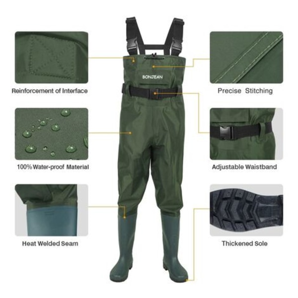 En-delad fiskebyxa - 43 (US-storlek 10) - armégrön