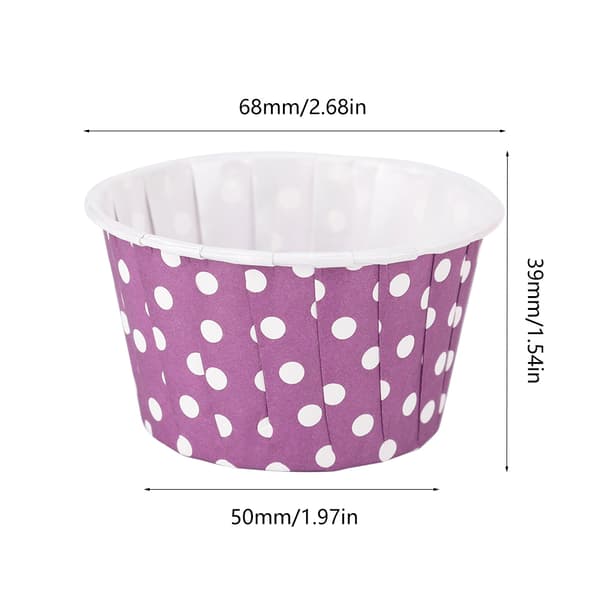 50 stk. Mini Cupcake Papirforme, Runde Prikkede Kagebageforme til Hjemmefest Bryllup, Lilla