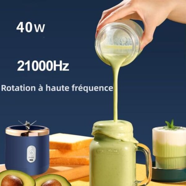 Mini mixer 40W Juice blender mini bärbar snabb mixer kopp personlig storlek laddningsbar USB Dubbel kopp, Blå