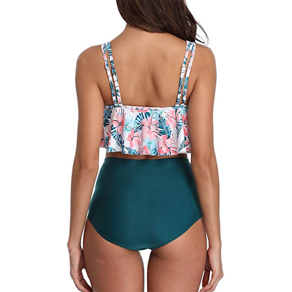 Sommer Dame Blomsterprintet Flæse Højtaljet Bikini Sæt Dame Mavekontrol Badedragt Svømmedragt Flæse Peplum