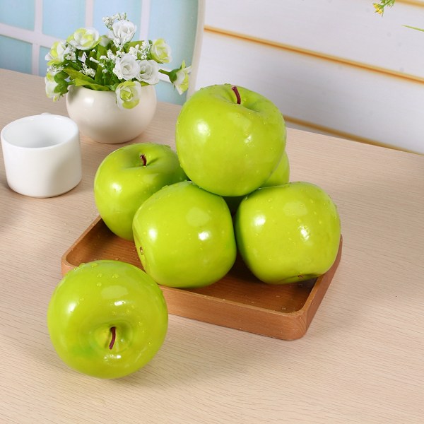 6 st konstgjorda gröna äpplen frukt simulering naturtrogen kök display hem mat dekorativ