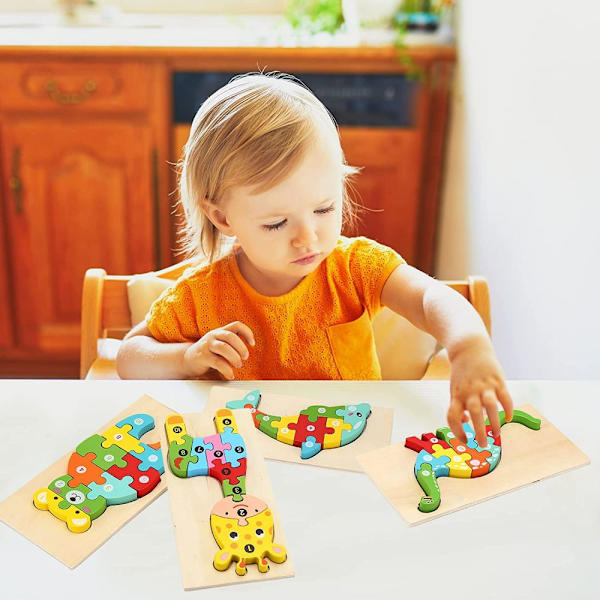 Montessori-leksaker för barn, pedagogiska träpussel, present till pojkar och flickor - 4-pack