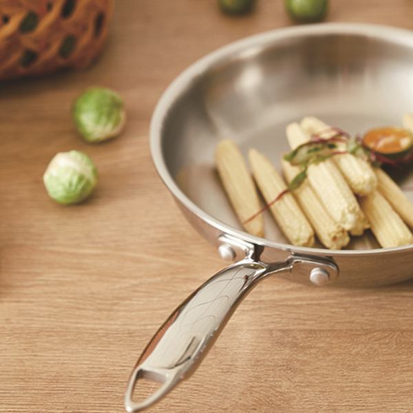 Stegepande i rustfrit stål, fortykket 304 rustfrit stål, ubelagt 3-lags stegepande i rustfrit stål til omeletmadlavning 28 cm