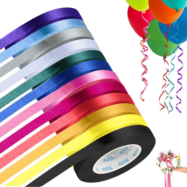12 rullar lockigt band, presentförpackningsband, ballonglockigt band, för hantverk, ballonger, julfestivalbröllop eller födelsedagsfest
