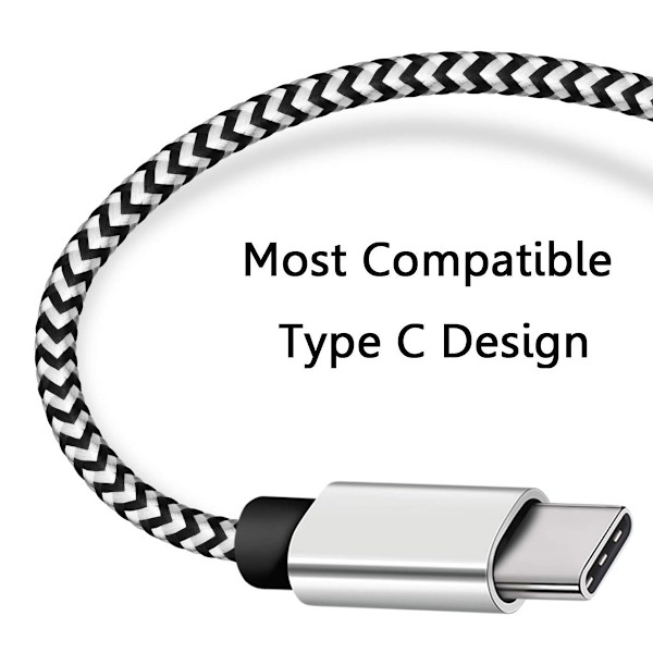 USB C-kabel snabbladdning 3A 5-pack (3,3/6,6/10FT) nylonflätad USB typ C-kabel snabbladdningssladd.