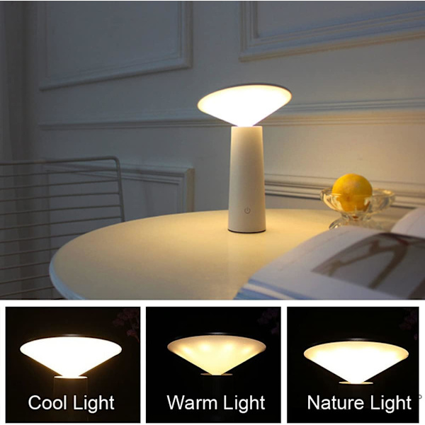 Trådlös LED-bordslampa, USB-bordslampa, uppladdningsbar, dimbar sänglampa utan sladd, 3 färger, för inomhus/utomhus