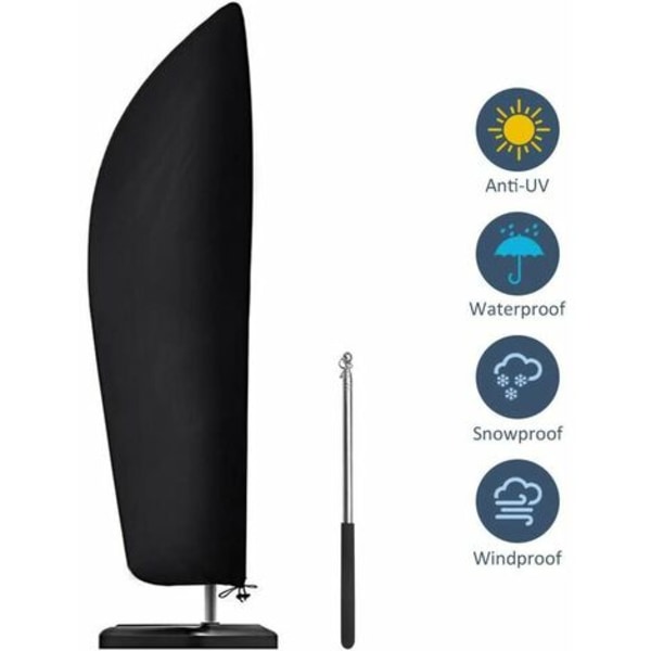 Udendørs regnslag til parasol - sort udvendigt og sølvfarvet indvendigt - 280cm:30*81*45cm + stang