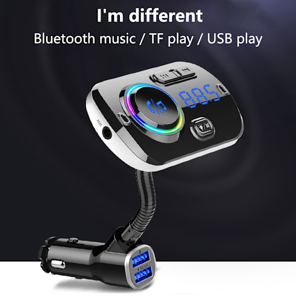 Bluetooth FM-sender til bil, trådløs Bluetooth 5.0 bilradioadapter-sender QC 3.0 dobbelt USB-billader-sæt med håndfri opkald og musik