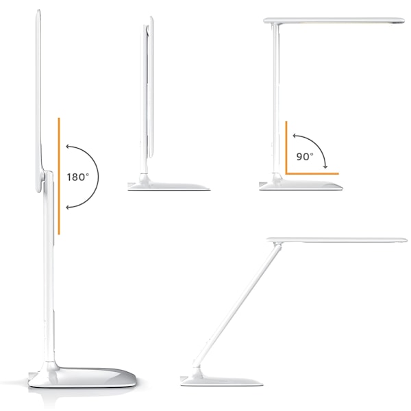 LED Skrivebordslampe med Trådløs Oplader, USB Opladningsport, Justerbar Foldbar Bordlampe med Ur, Alarm, Dato, Temperatur, 5-Niveaus Dæmpbar