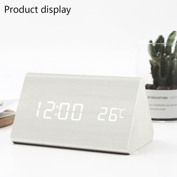 LED kreativ digital träklocka temperatur evighetskalender uppladdningsbar röstklocka