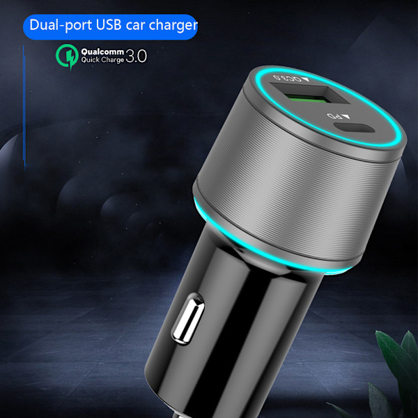 USB C Autolaturi, Kaksois-Type-C PD Autolaturi Power Delivery & Quick Charge 3.0 iPhone 11/11 Pro/11 Pro MAX/XS/XR/X/8, iPad Pro/Air/Mini, Galaxy -laitteille