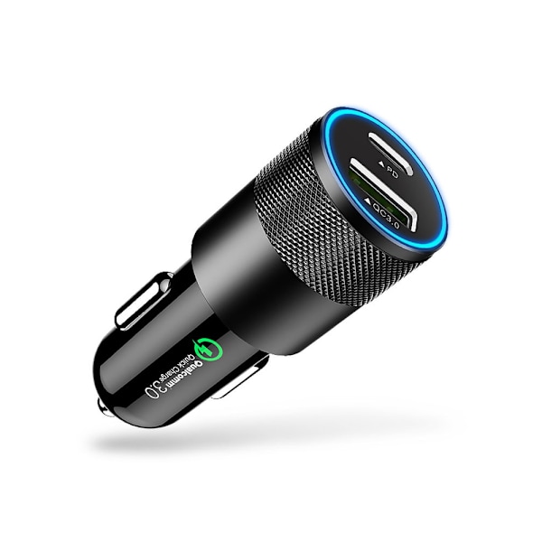 Musta USB-autolaturi, Total Dual Type C PD -autolaturi Power Delivery & Quick Charge 3.0 iPhone 11/11 Pro/11 Pro MAX/XS/XR/X/8:lle, iPadille