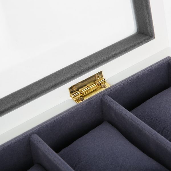 5 rutnät Stoving Varnish Watch Display Case Förvaringslåda Organizer Smyckeskrin (Vit)