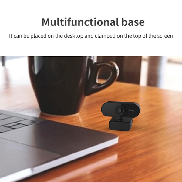 1080P Computerkamera med Mikrofon Desktop USB Webcam Gratis Driver til Videoopkald (Sort)