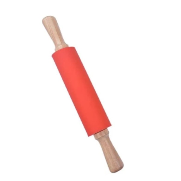 Silikone Rullepind Non-stick Overflade Træhåndtag 1.97X15.15 Red
