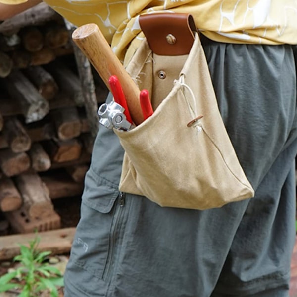 Læder Canvas Pose, Foraging Pose Foraging Taske Vokset Canvas Frugtplukning Taske Svampepose Læder Bushcraft Bæltepose Bærbar Sammenklappelig Taske