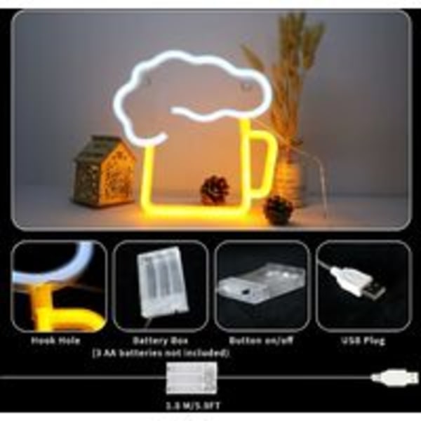 Neonölsskyltar, Neonljus LED Neonljus Batteri och USB Neon Bar Skylt Gul Vit LED Skyltar Dekor för Rum Vägg Neon Skylt för Jul, Bröllop,