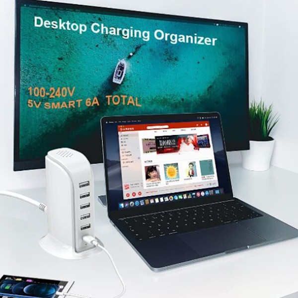 Sejlbåd Multi-Funktions USB Oplader Multi-Funktions Desktop Opladestation 30W
