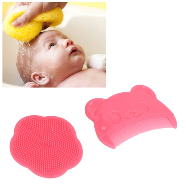 2-pack mjuk sensorisk silikonborste för babyhuvud, bekvämt badverktyg för nyfödda, röd