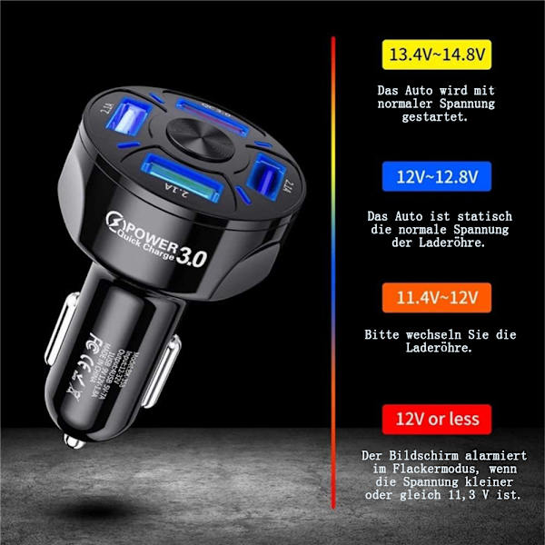 QC 3.0 Billaddare, MoreChioce Universal 12-24V Billaddare Adapter USB Billaddare Billaddare med 4 USB-portar