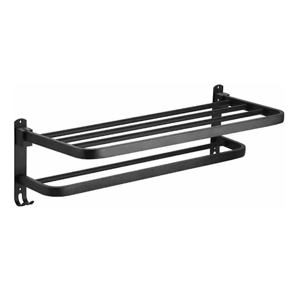 Badeværelseshåndklædeholder, Monteret Foldbar Opbevaringshylde, Aluminiumsplads, Vægmonteret Badeværelseshåndklædeholder (40 cm, Sort)