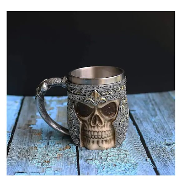 13oz Kraniet Kaffekrus Viking Kraniet Ølkrus Rustfritt Stål Liner Gave Herre Farsdagsgave Halloween Gave (1 stk)