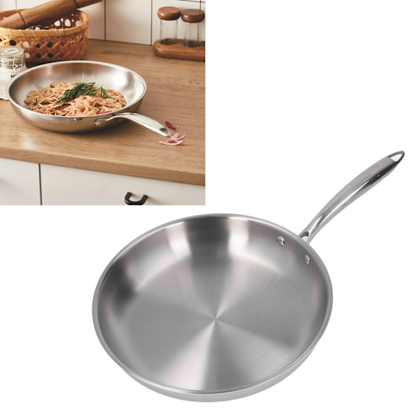 Stegepande i rustfrit stål, fortykket 304 rustfrit stål, ubelagt 3-lags stegepande i rustfrit stål til omeletmadlavning 28 cm